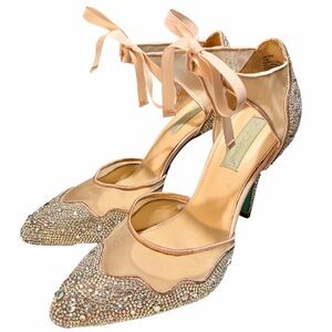 Blue by Betsey Johnson Iris Rhinestone Ankle Pumps Sz 10 Crystal Embellished